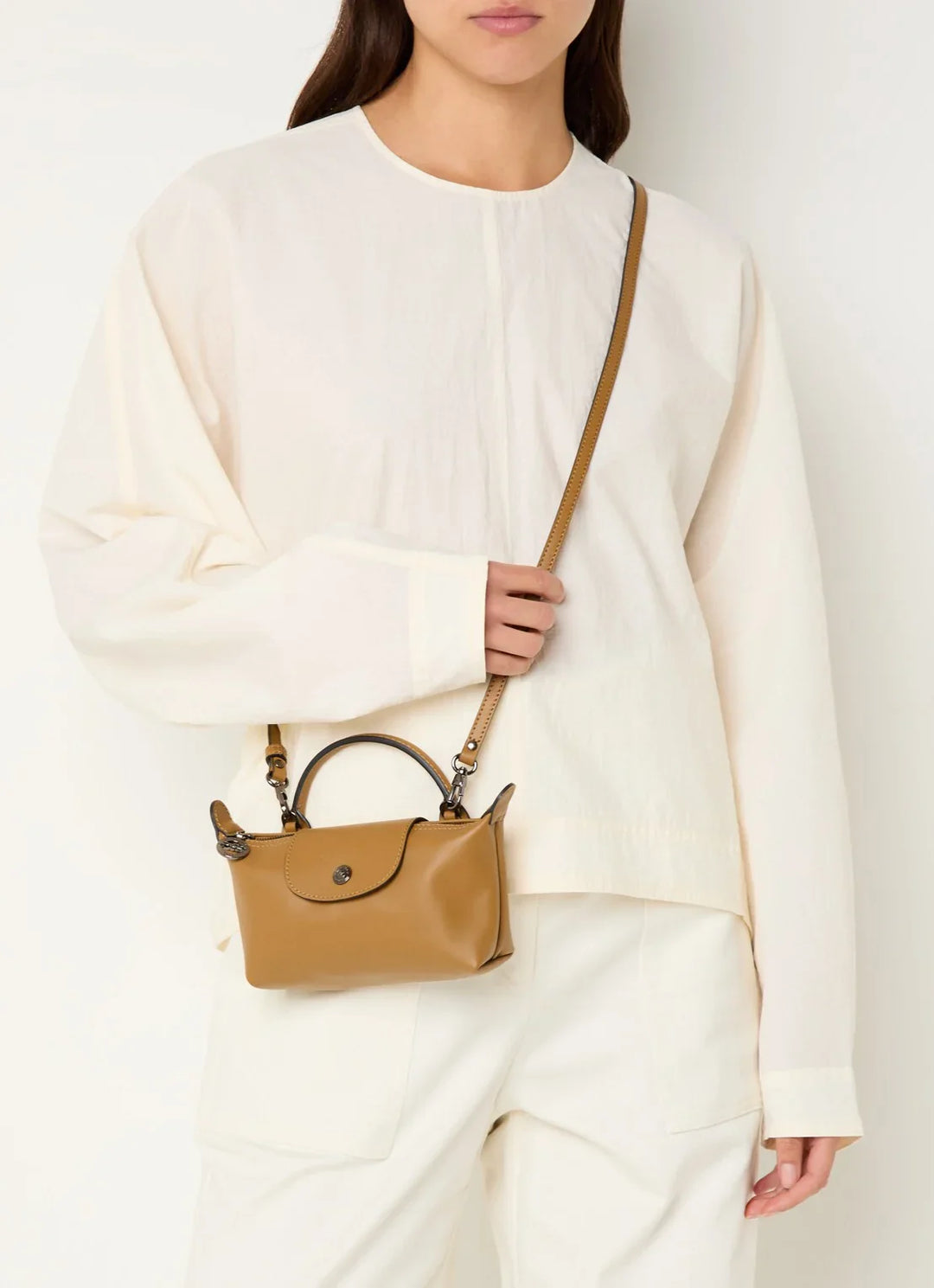 Longchamp Le Pliage Xtra handtas XS van leer met afneembare schouderriem